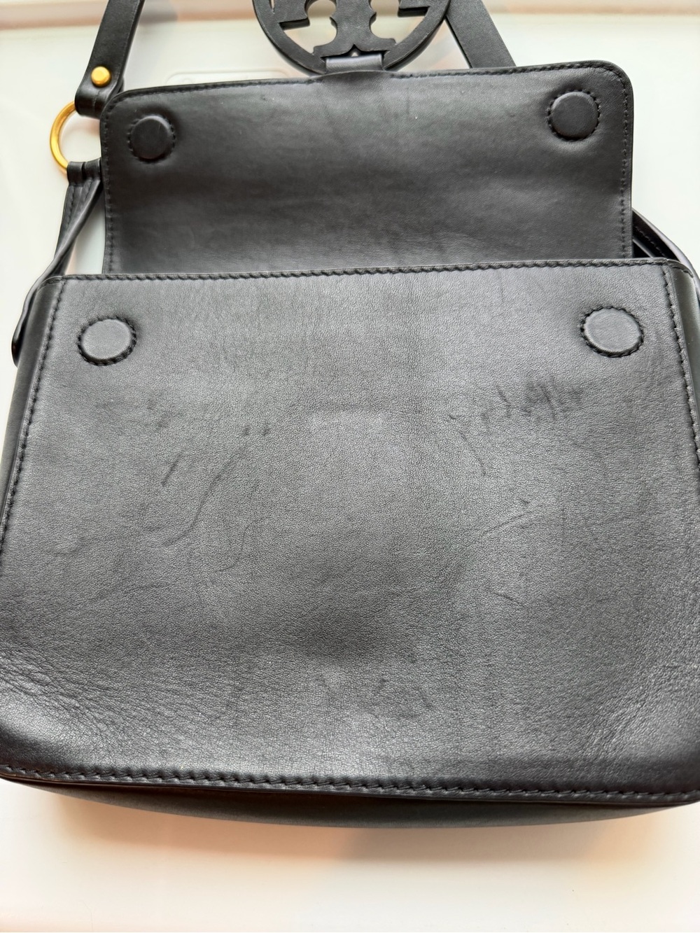 Tory Burch Black Leather Crossbody with Gold Logo Medallion - Picture 6 of 11